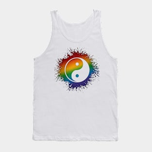 Paint Splatter LGBTQ Pride Rainbow Yin and Yang Symbol Tank Top